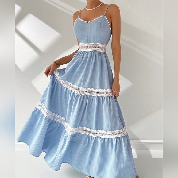 Dresses & Skirts - Romantic Wedding Lace Splice Color Block A-Line Maxi Cami Dress